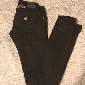 Black embellished true religion jeans